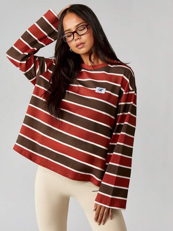 Missguided MISSGUIDED Long Sleeve Striped T-Shirt With Logo