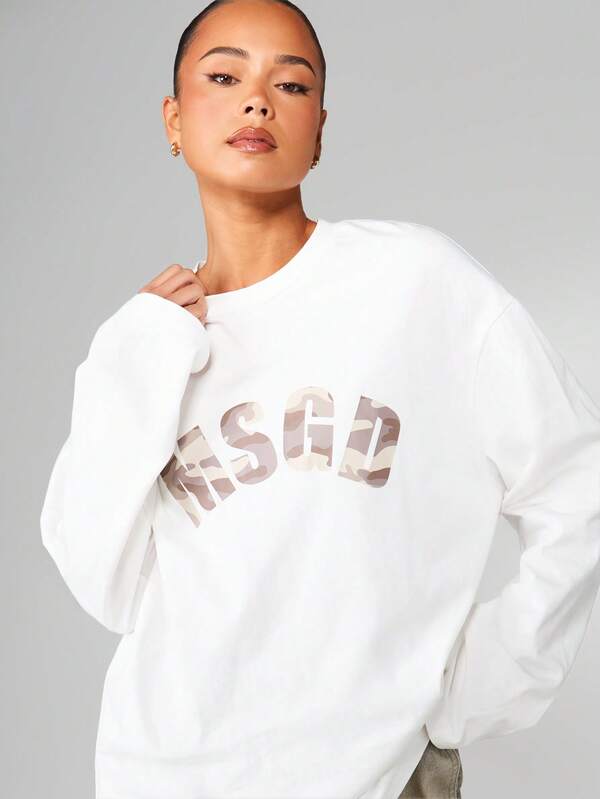 missguided MISSGUIDED Long Sleeve Text Print Sweatshirt