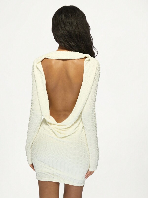 Missguided MISSGUIDED Long Sleeve Textured Ruched Off Shoulder Bodycon Elegant Mini Dress