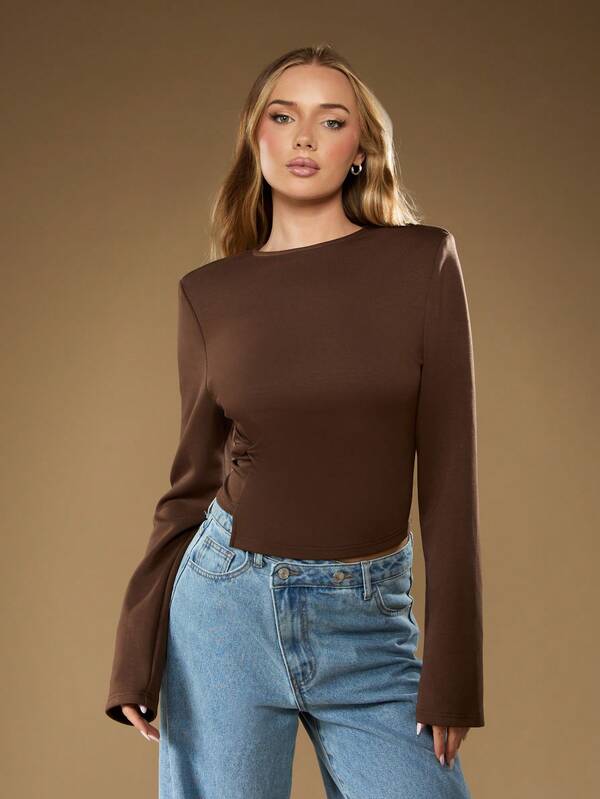 missguided MISSGUIDED Long Sleeve Twist Top With Asymmetric Hem