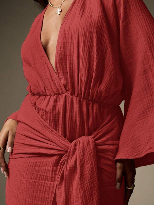 Missguided MISSGUIDED Long Sleeve V Neck Maxi Dress With Bell Sleeves