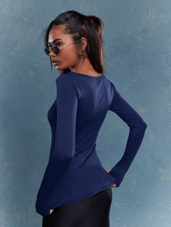 Missguided MISSGUIDED Long Sleeve Wide Neck T-Shirt With Ruched Detail