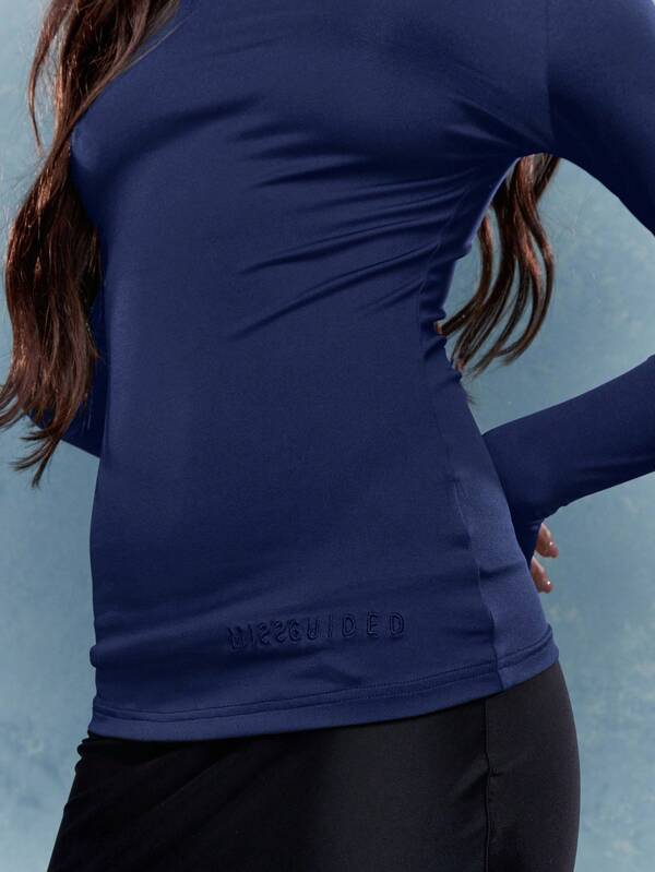 Missguided MISSGUIDED Long Sleeve Wide Neck T-Shirt With Ruched Detail