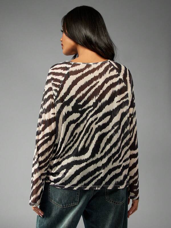 Missguided MISSGUIDED Long Sleeve Zebra Print Top With Drop Shoulder