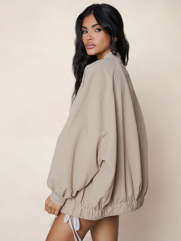 Missguided MISSGUIDED Long Windbreaker Bomber Jacket With String Details