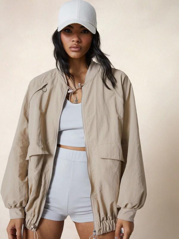 missguided MISSGUIDED Long Windbreaker Bomber Jacket With String Details
