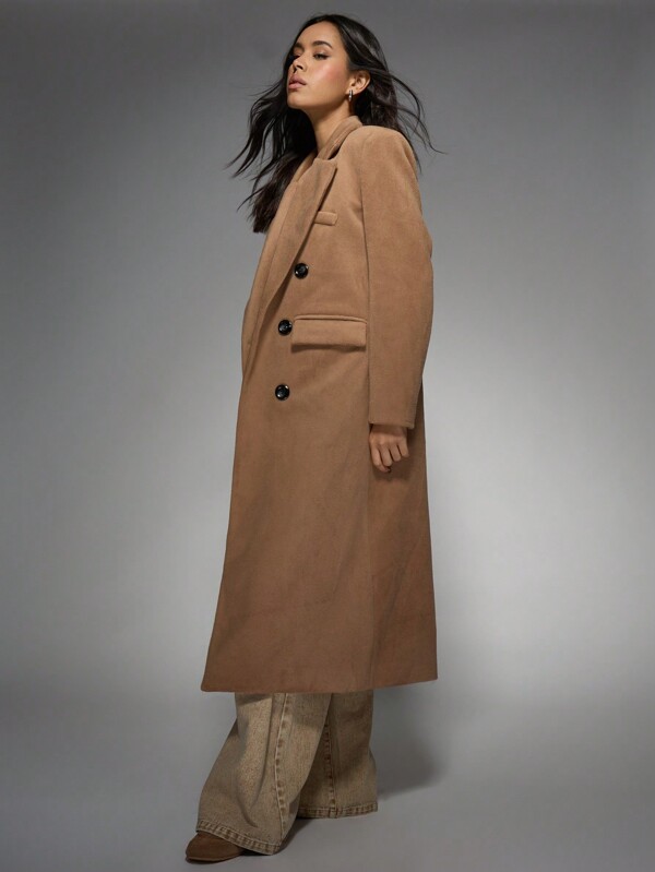Missguided MISSGUIDED Long Wool-Look Double-Breasted Tailored Lapel Collared Coat