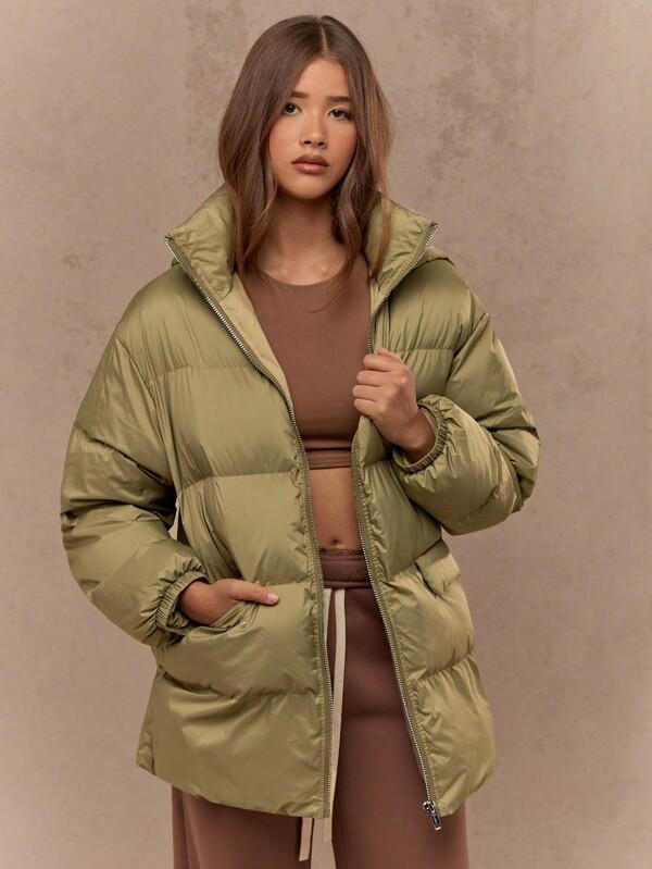 missguided MISSGUIDED Longline Quilted Puffer Hooded Insulated Winter Coat