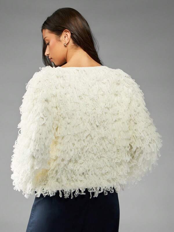 Missguided MISSGUIDED Loop Knit Cardigan With Fringe Detail And Tie Front