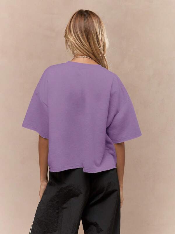 Missguided MISSGUIDED Loopback Crop Short Sleeve Raw Hem Tee