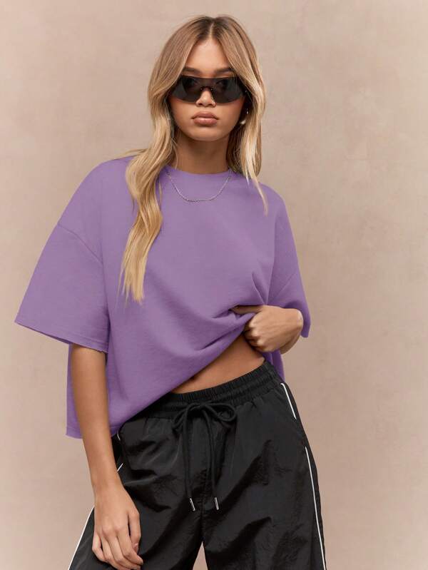 missguided MISSGUIDED Loopback Crop Short Sleeve Raw Hem Tee