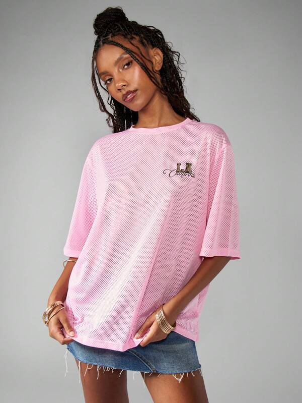 Missguided MISSGUIDED Los Angeles State Varsity Oversized T-Shirt With Leopard Print Numbers