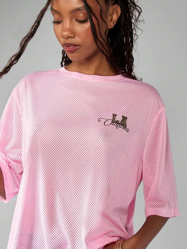 Missguided MISSGUIDED Los Angeles State Varsity Oversized T-Shirt With Leopard Print Numbers