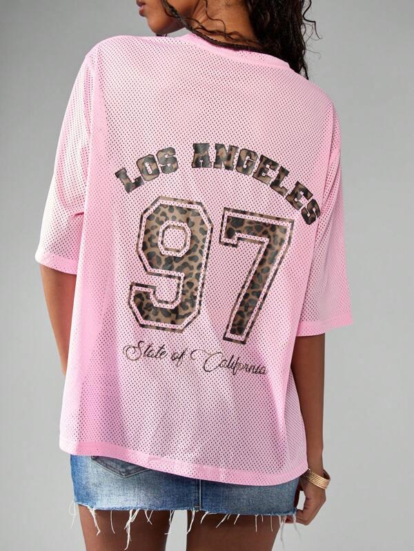 missguided MISSGUIDED Los Angeles State Varsity Oversized T-Shirt With Leopard Print Numbers