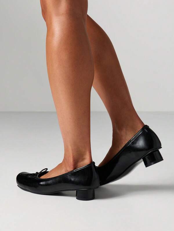 Missguided MISSGUIDED Low Block Heel Ballet Pumps With Bow