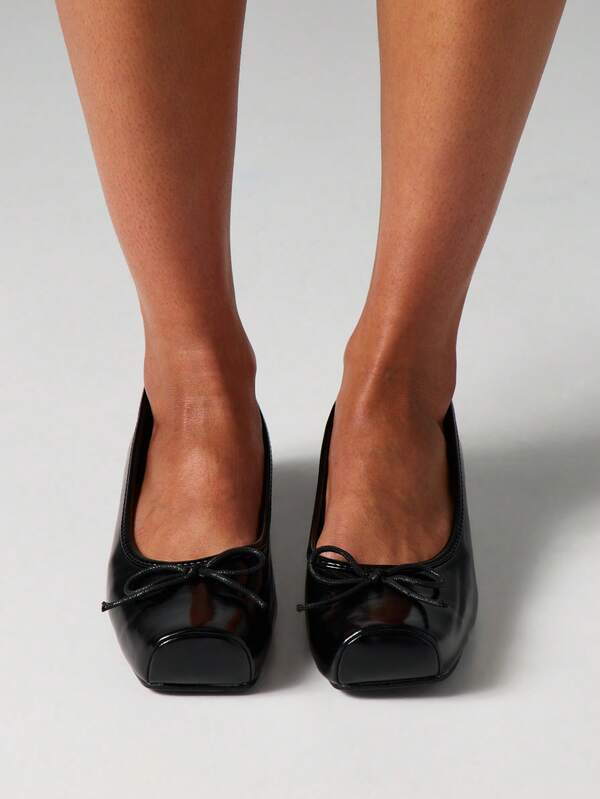 Missguided MISSGUIDED Low Block Heel Ballet Pumps With Bow