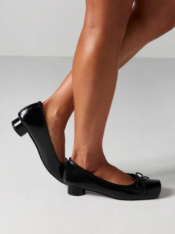 Missguided MISSGUIDED Low Block Heel Ballet Pumps With Bow