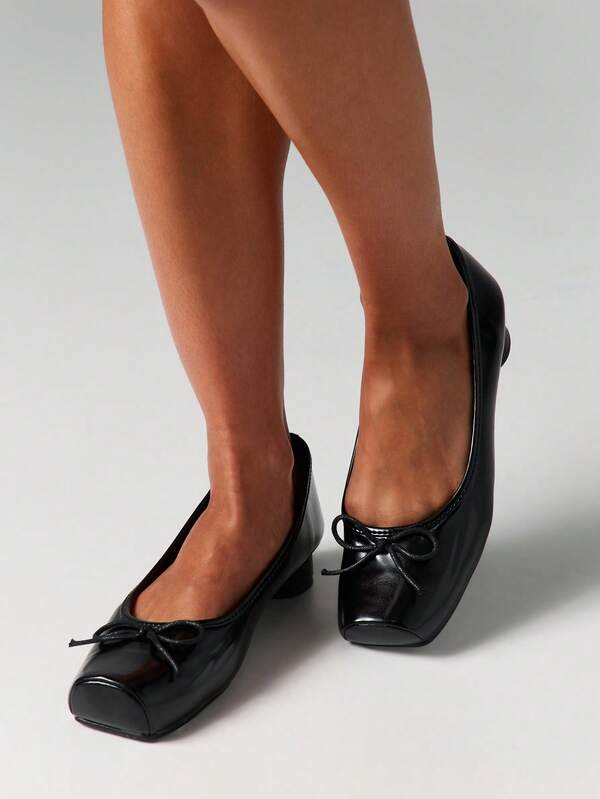missguided MISSGUIDED Low Block Heel Ballet Pumps With Bow