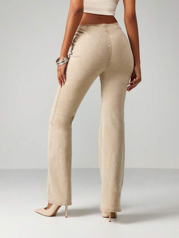 Missguided MISSGUIDED Low Rise Lace Up Acid Wash Jeans