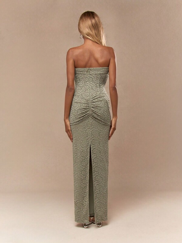 Missguided MISSGUIDED Lucky Charm Textured Sage Strapless Bodycon Maxi Evening Gown Special Occasion Dress For St. Patrick'S Day Party Irish-Themed Celebration Elegant Form-Fitting Long Formal Dress