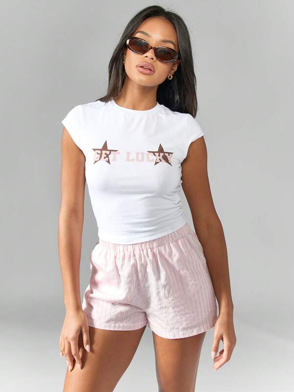 Missguided MISSGUIDED Lucky Star Baby Tee Cropped Fitted T-Shirt