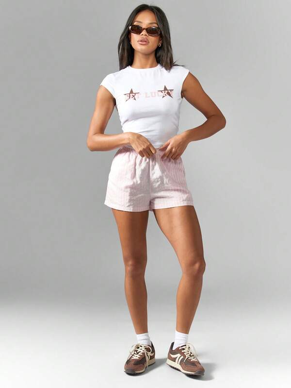 Missguided MISSGUIDED Lucky Star Baby Tee Cropped Fitted T-Shirt