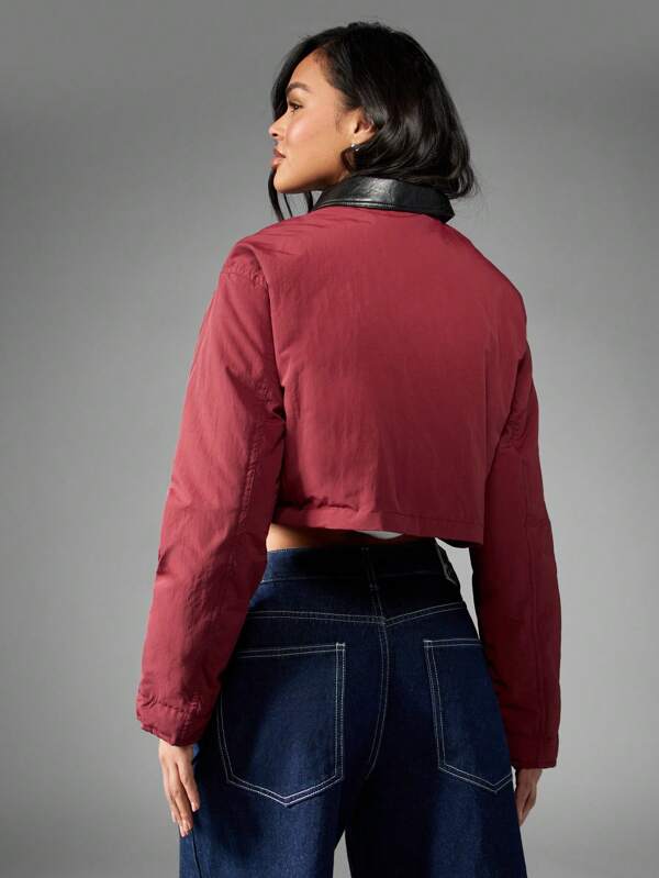 Missguided MISSGUIDED Luxe Cropped Utility Zip Front Bomber Winter Coat