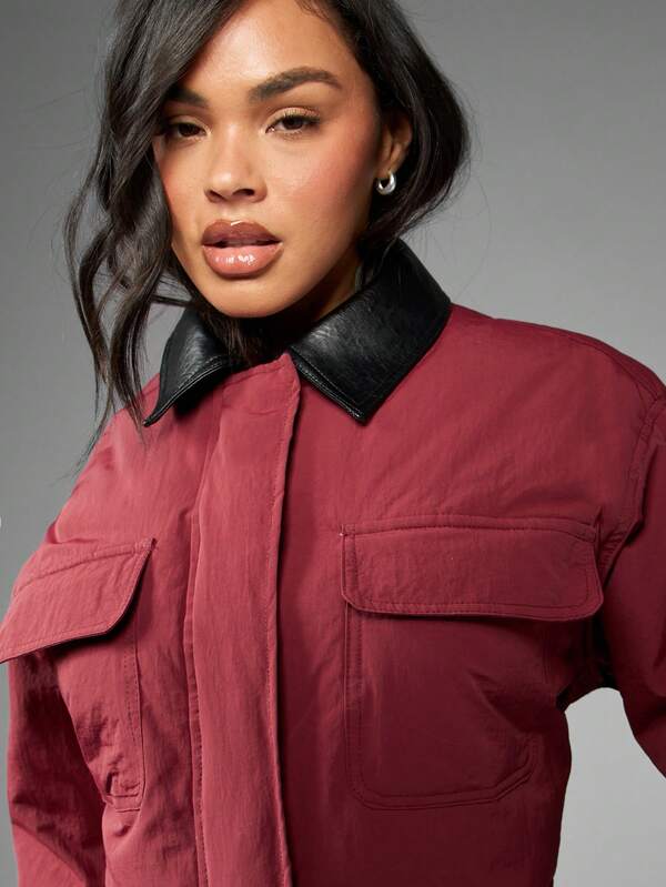 Missguided MISSGUIDED Luxe Cropped Utility Zip Front Bomber Winter Coat