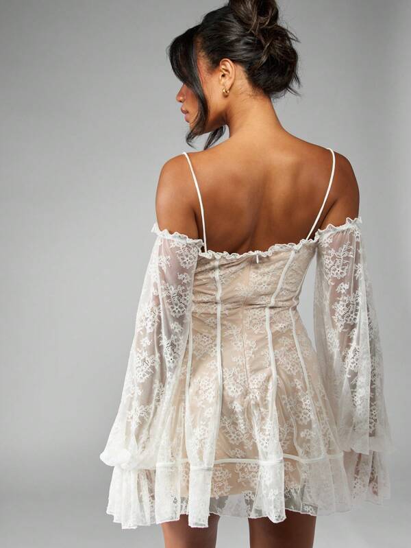 Missguided MISSGUIDED Luxurious Lace Corset Mini Dress With Balloon Sleeves Off Shoulder