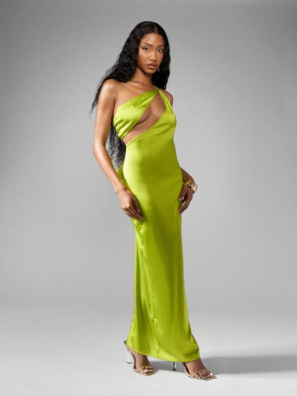 missguided MISSGUIDED Luxurious One Shoulder Cut Out Satin Midaxi Dress