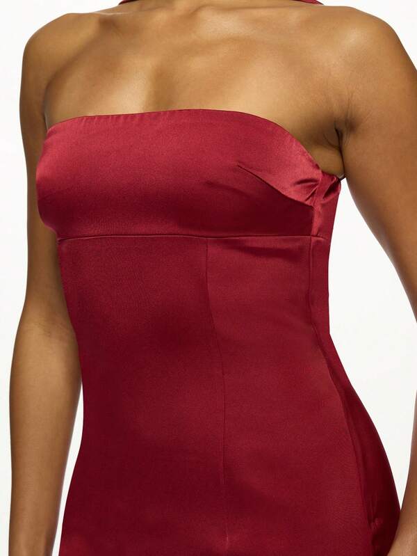 Missguided MISSGUIDED Luxurious Satin One-Shoulder Bodycon Mini Dress With Neck Tie Detail