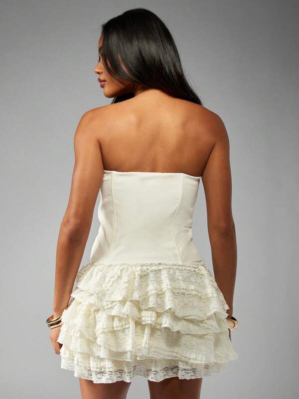 Missguided MISSGUIDED Luxurious Tiered Lace Ruffle Strapless Corset Style Mini Dress