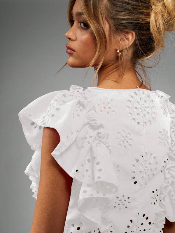Missguided MISSGUIDED Luxury Broderie Anglaise Eyelet Ruffle Peplum Top