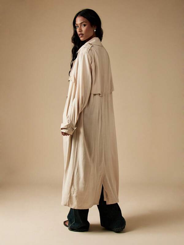 Missguided MISSGUIDED Luxury Linen Feel Oversized Trench Coat Double Breasted Maxi Length