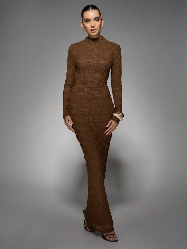 Missguided MISSGUIDED Luxury Long Sleeve Bodycon High Neck Maxi Dress