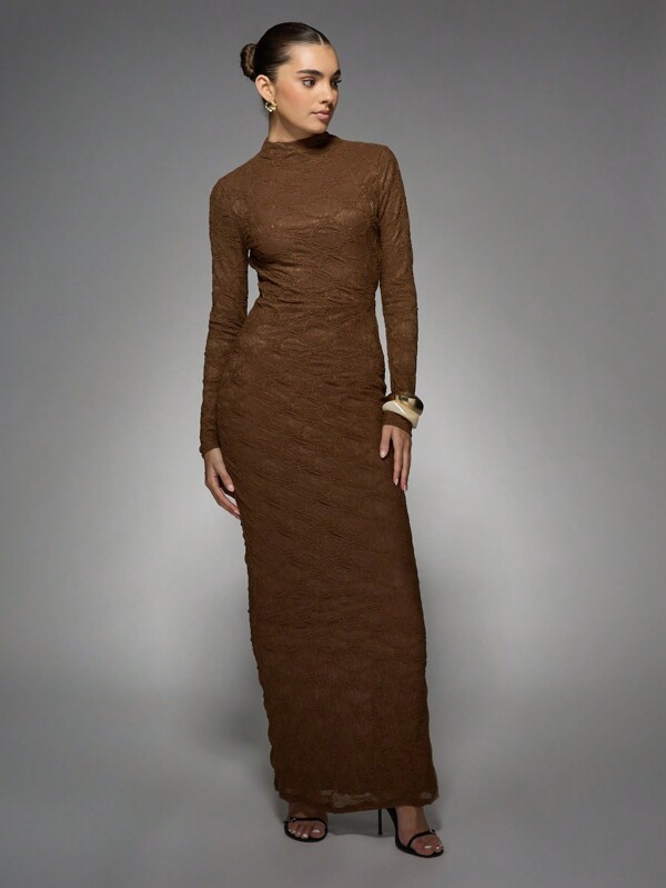 missguided MISSGUIDED Luxury Long Sleeve Bodycon High Neck Maxi Dress