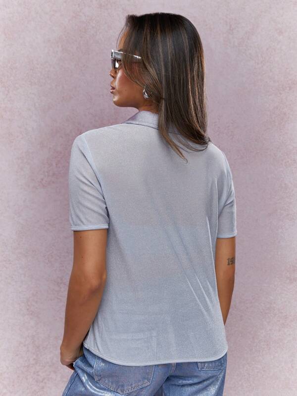 Missguided MISSGUIDED Luxury Metallic Lurex Shimmering Collared Polo Top
