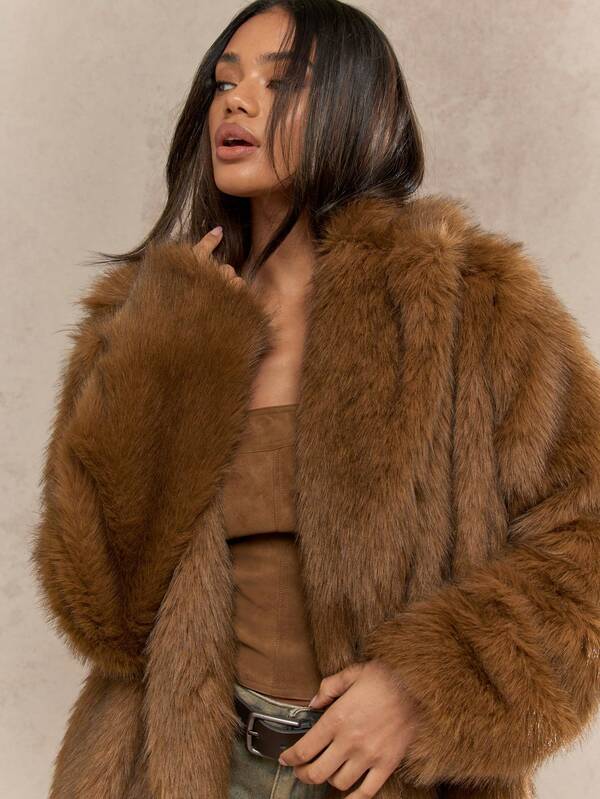 Missguided MISSGUIDED Luxury Plush Teddy Bear Faux Fur Coat
