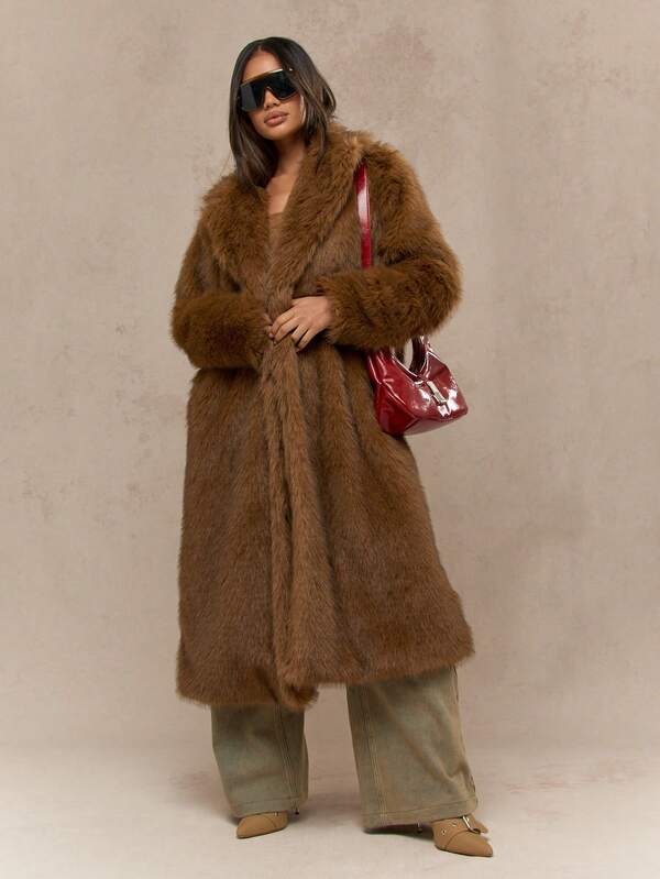Missguided MISSGUIDED Luxury Plush Teddy Bear Faux Fur Coat