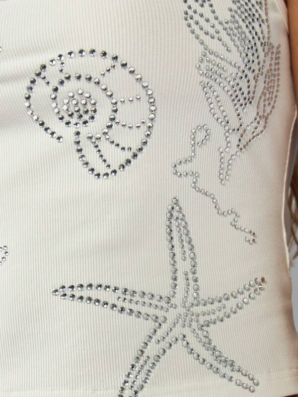 Missguided MISSGUIDED Luxury Rhinestone Ribbed Crop Mermaid Tank Top Cami