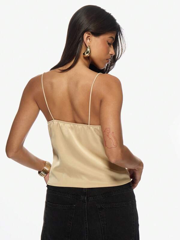 Missguided MISSGUIDED Luxury Satin Camisole With Black Lace Trim