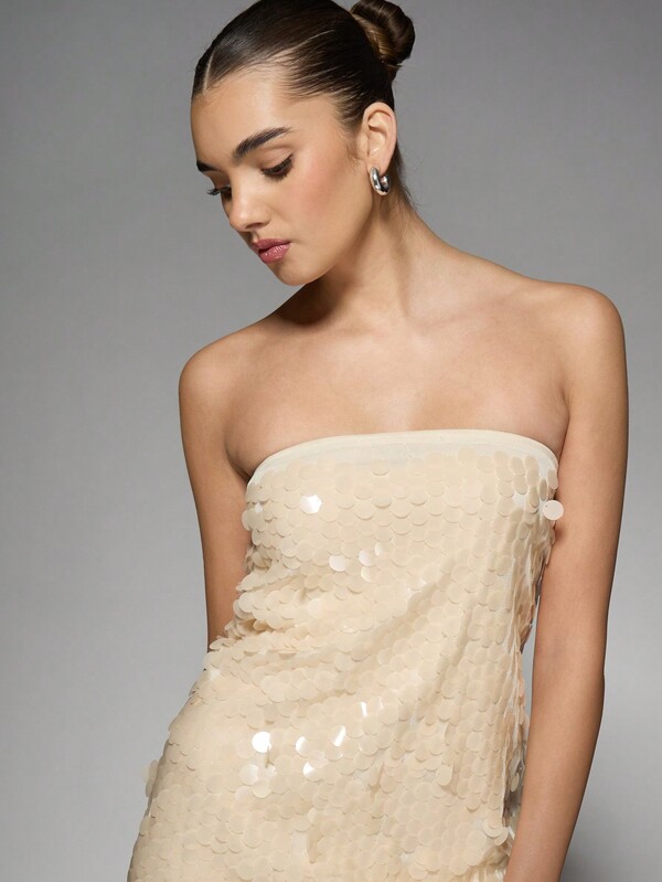 Missguided MISSGUIDED Luxury Sequin Bandeau Strapless Mini Dress