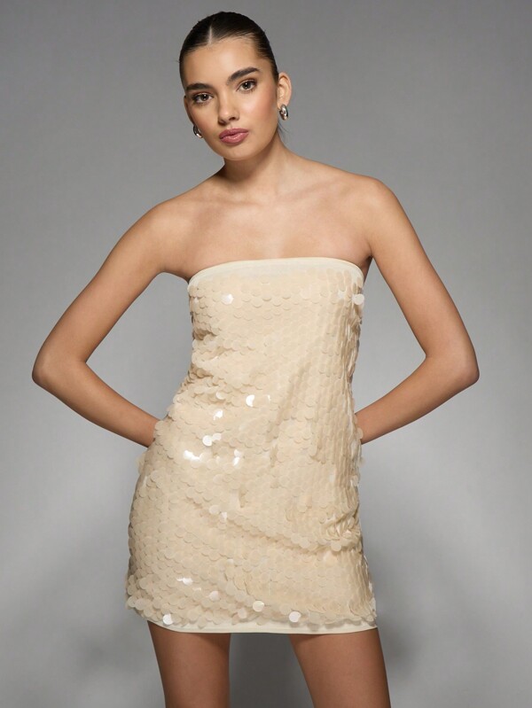 missguided MISSGUIDED Luxury Sequin Bandeau Strapless Mini Dress