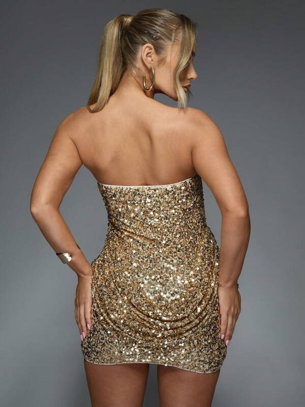 Missguided MISSGUIDED Luxury Strapless Sequin Bodycon Corset Style Mini Dress