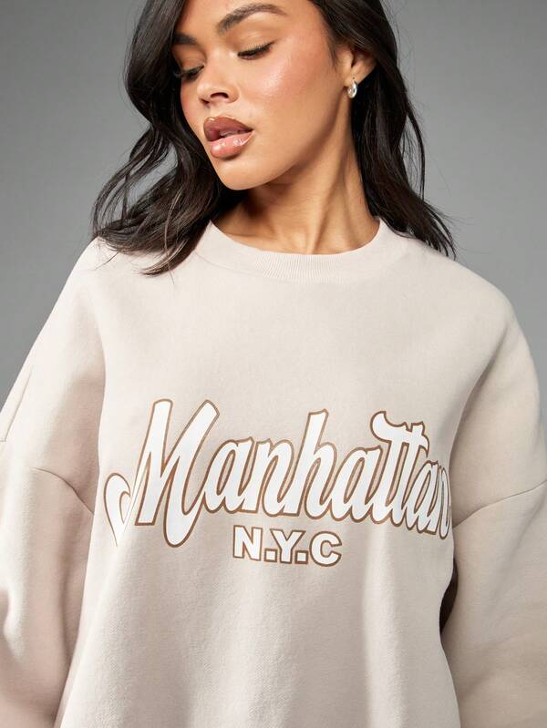 Missguided MISSGUIDED Manhattan NYC Varsity Collegiate Oversized Pullover Sweatshirt