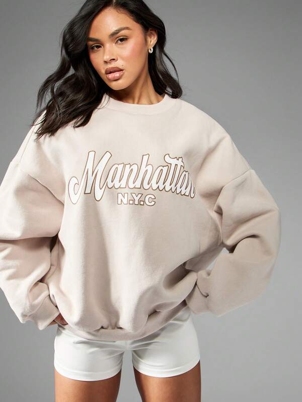 Missguided MISSGUIDED Manhattan NYC Varsity Collegiate Oversized Pullover Sweatshirt
