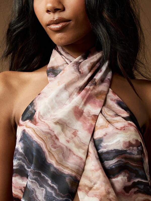 Missguided MISSGUIDED Marble Print Halter Neck Top With Criss Cross Design