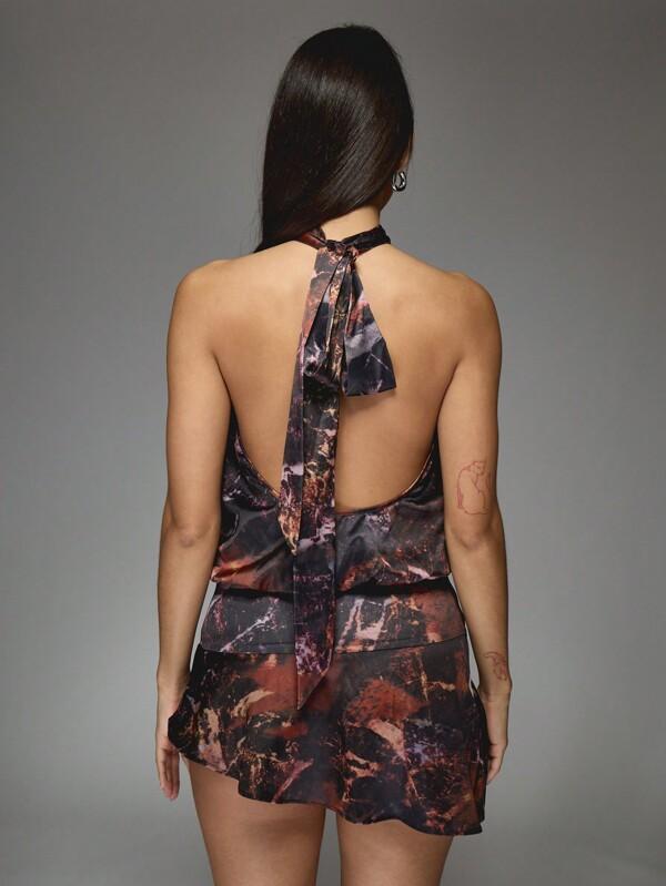 Missguided MISSGUIDED Marble Print Satin Mini Dress With Halter Neck