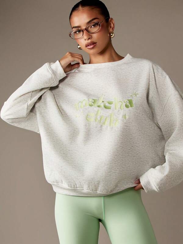 Missguided MISSGUIDED Matcha Club Graphic Print Sweatshirt With Crewneck Design