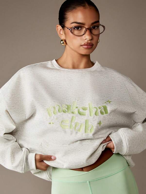 missguided MISSGUIDED Matcha Club Graphic Print Sweatshirt With Crewneck Design